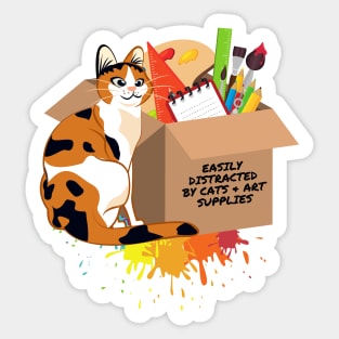 Easily Distracted by Cats and Art Supplies Sticker